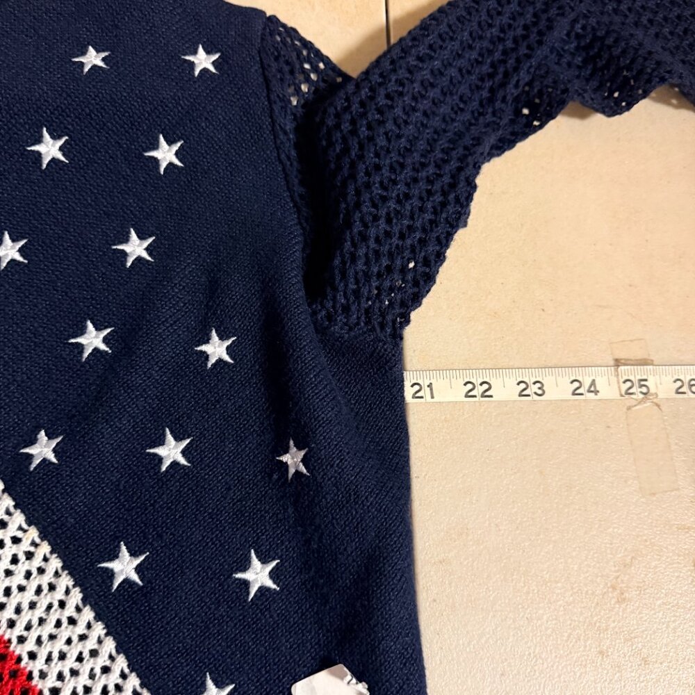 Norton Petites American Flag Open Knit Sweater PL Patriotic USA Semi Sheer - Picture 9 of 10